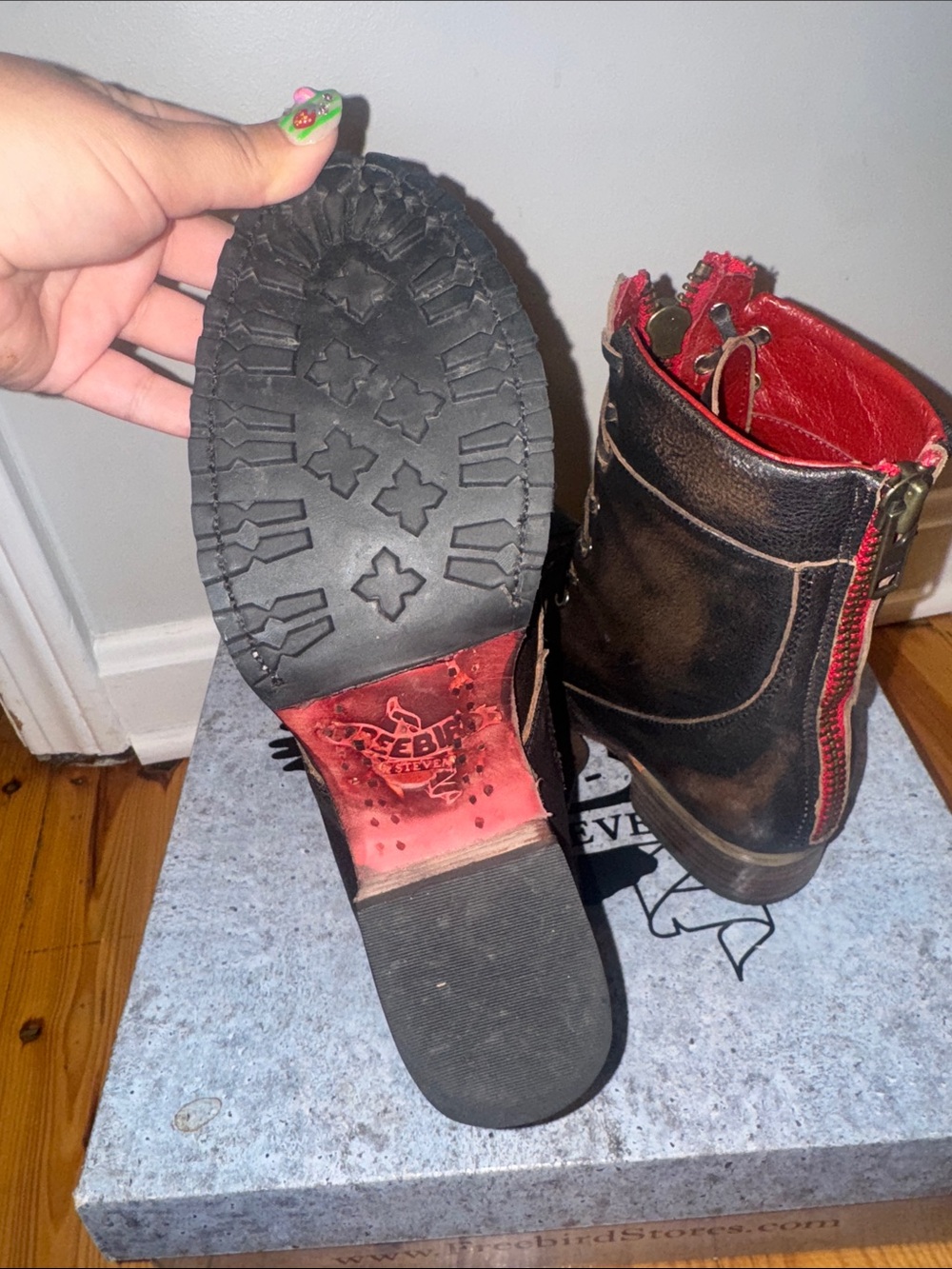 Freebird by Steven Black and Red Lace-Up Combat Boots - Picture 2 of 3